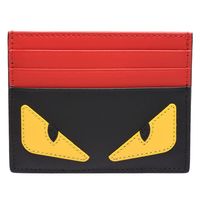 FENDI 經典BUGS系列小毛怪造型小牛皮萬用票卡/證件名片夾(紅X黑)