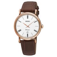 SEIKO 精工 Premier 超薄石英女錶 銀x玫瑰金框 30mm 7N89-0AY0J SXB436J1
