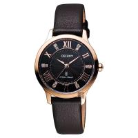 ORIENT 美麗優雅時尚晶鑽女錶 咖啡x玫瑰金框 30mm FUB9B001T