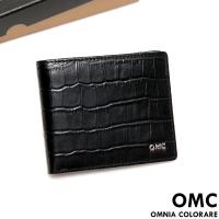 OMC - 韓系品味真皮鱷魚紋7卡3照左右翻短夾
