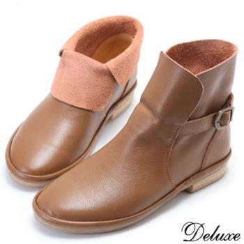 【Deluxe】全真皮可愛俏皮柔軟皮革短靴(棕)-099-151