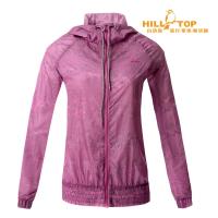 【hilltop山頂鳥】女款超輕量超潑水外套S02FB2熱粉紅底黑印花