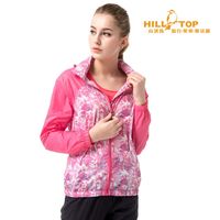 【hilltop山頂鳥】女款超輕量抗UV超潑水外套S02FB3熱粉紅白印花