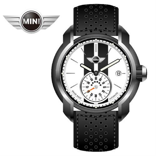 MINI手錶/腕錶 典雅白黑皮帶機械手錶 45mm MINI-104E
