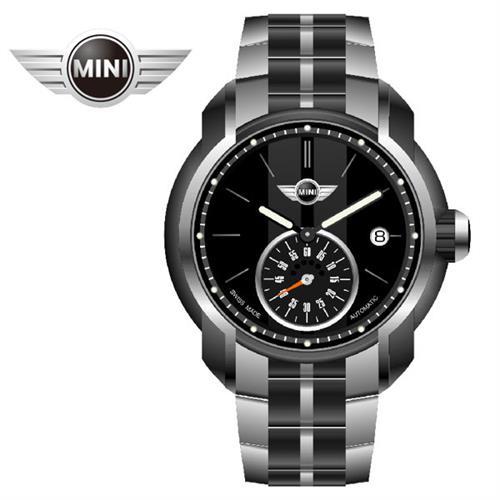 MINI手錶/腕錶 莊嚴黑灰鍊帶機械手錶 42mm MINI-101