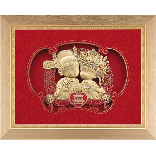 【開運陶源】金箔畫 純金~百年好合 雙喜臨門(大雙喜娃娃)....33 x 26cm 