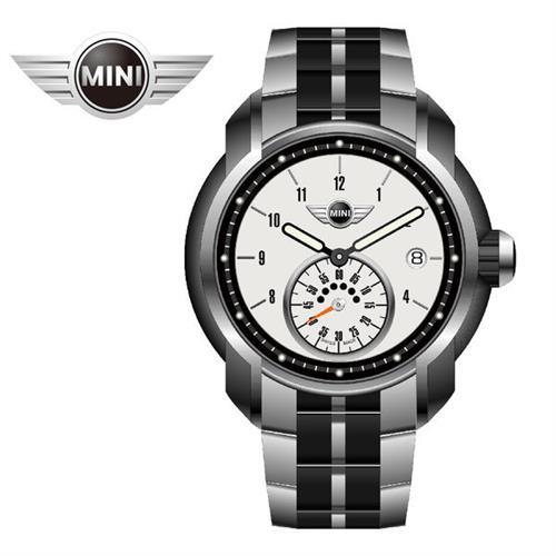MINI手錶/腕錶 未來科技單眼數字時間三點日期窗石英計時銀黑雙色鍊帶手錶 42mm MINI-43