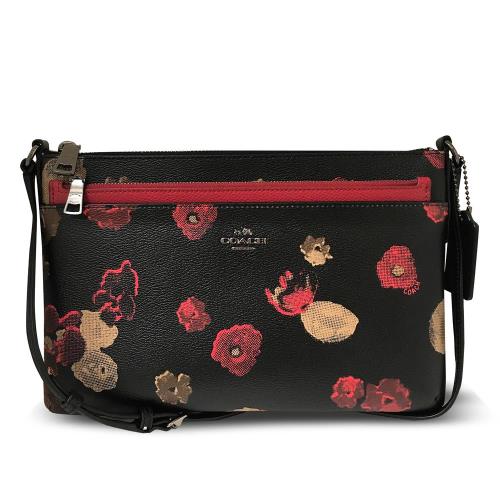 COACH 經典Logo三層斜背包 花