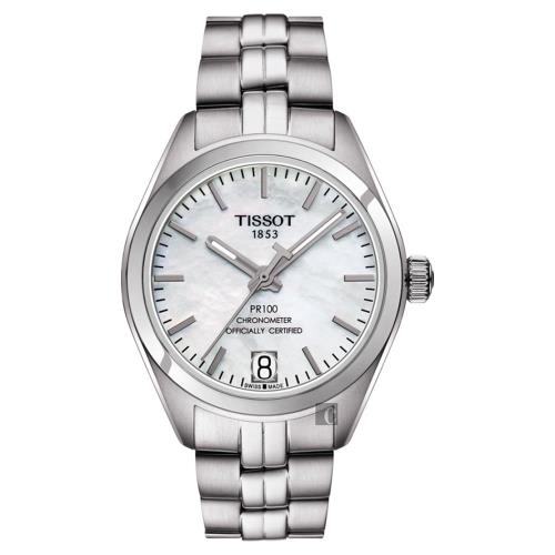 TISSOT 天梭 PR100 Powermatic 80 機械女錶 珍珠貝x銀 33mm T1012081111100