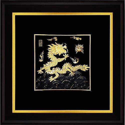 【開運陶源】金箔畫 黃金畫純金 ~祥龍獻瑞(左幅) 登峰造極純金龍 