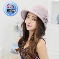 幸福揚邑 日韓防曬抗UV大帽檐捲邊棉麻可摺疊遮陽帽花朵漁夫帽-5色任選