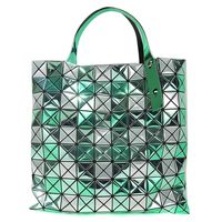 ISSEY MIYAKE 三宅一生BAOBAO鏡面三色方格10x10肩背包(綠銀)