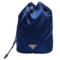 PRADA VELA系列經典銀色三角LOGO尼龍萬用束口袋/化妝包(皇家藍)