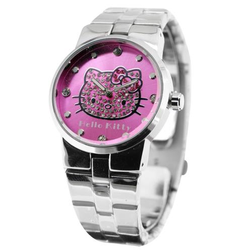 HELLO KITTY 甜心貓晶鑽腕錶 粉紫x銀 34mm HKRC68L-03B