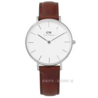 DW Daniel Wellington★贈玻璃膜 / DW00100187 / Classic Petite 經典真皮手錶 白x咖啡 32mm