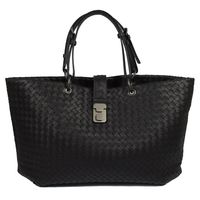 BOTTEGA VENETA 297983 經典手工編織小羊皮肩背托特包.黑