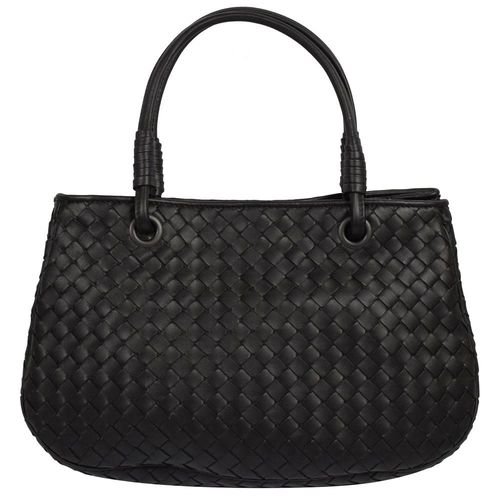 BOTTEGA VENETA 148323 經典手工編織小羊皮手提三層仕女包.黑