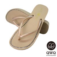 QWQ夾拖的創意(女) - 慛燦面鑽 全素面施華洛世奇鑽鍊3cm夾腳拖鞋 - 香檳米
