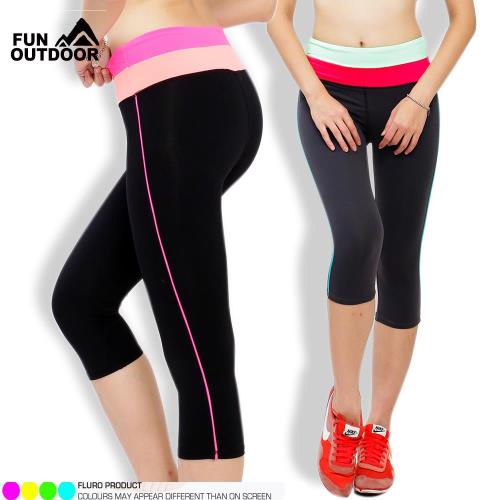 【德國-戶外趣】女運動健身排汗速乾雙腰頭壓縮七分褲(CC2603) 兩色可選