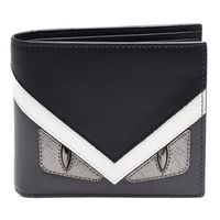 FENDI 經典BAG BUGS怪獸造型雙色小牛皮摺疊八卡短夾(黑X灰)