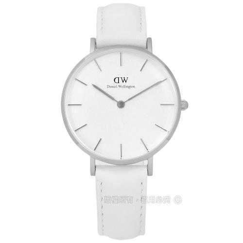 DW Daniel Wellington★贈玻璃膜 / DW00100190 / Classic Petite 清新經典真皮手錶 白色 32mm