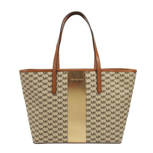 MICHAEL KORS CENTER STRIPE蛇皮壓紋直條PVC肩背包-大/棕