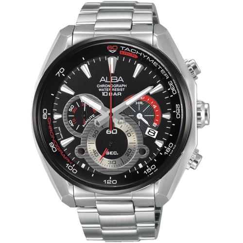 ALBA 異想新世界 三眼計時腕錶-黑/45mm/AU2197X1 VK63-X027D