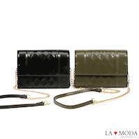La Moda 約會晚宴必備單品菱格壓紋肩背斜背手拿鍊帶小包 (共2色)