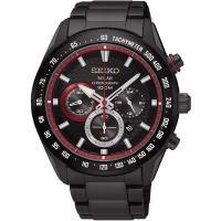 SEIKO 精工Criteria 太陽能 SSC593P1神鬼奇兵三眼計時運動錶-黑紅/43.6mm/V175-0EE0R