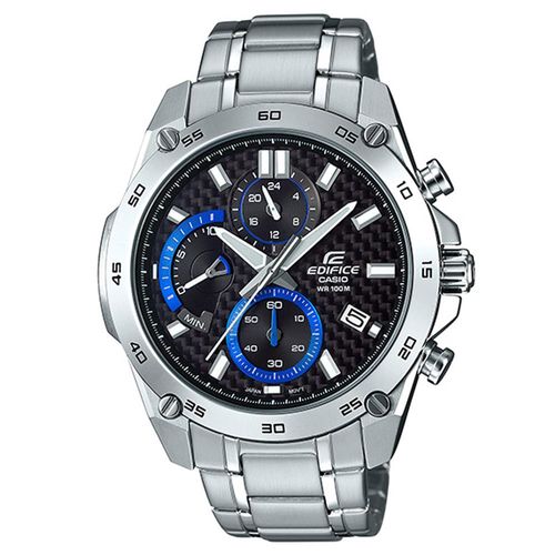 【CASIO】EDIFICE 編織感黑色格紋錶盤賽車錶-黑面X藍X銀圈 (EFR-557CD-1A)