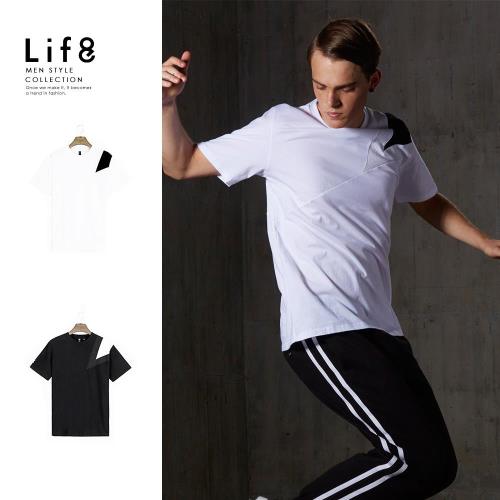 Life8-Sport 透氣純棉 異材黑白拼接短袖TEE-13110-黑色/白色兩色