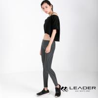 LEADER TN-363 高穩定壓縮運動長褲 九分褲 女款(灰底深綠線)