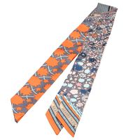 HERMES Tapis Persans系列繽紛花朵Twilly幾何絲巾領結(橘X松石綠-一組兩條)