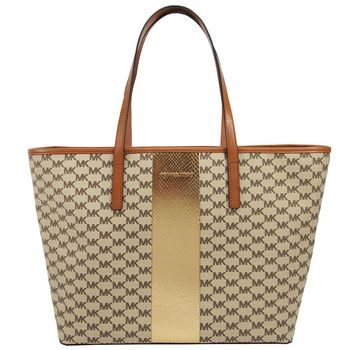 MICHAEL KORS CENTER STRIPE蛇皮壓紋直條肩背包-大/棕