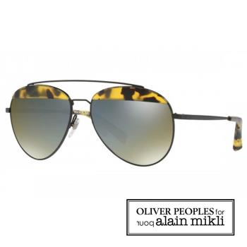 【alain mikli × Oliver Peoples 聯名款】法式巴黎 金屬雙樑眉框飛行員造型太陽眼鏡 - 深玳瑁 AL4004-007