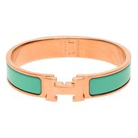 HERMES Clic H LOGO琺瑯 PM 細版手環(瀉湖綠X玫瑰金)