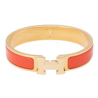 HERMES Clic H LOGO琺瑯 PM 細版手環(蜜桃粉X金)