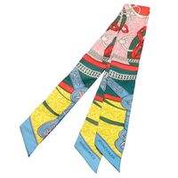 HERMES 愛馬仕La Promenade du Matin圖騰Twilly絲巾/領結(綠X黃-一組兩條)