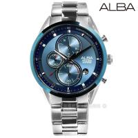 ALBA / VD57-X106B.AM3461X1 / 日期顯示三眼計時藍寶石水晶玻璃防水不鏽鋼手錶 藍色 43mm