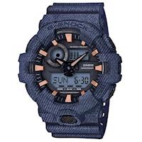 【CASIO】G-SHOCK 時尚單寧休閒錶款-牛仔X古銅金 (GA-700DE-2A)