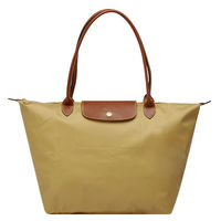 LONGCHAMP 新色上市長提把尼龍水餃包(中/卡其黃)