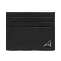 PRADA 經典SAFFIANOCUIR立體三角LOGO防刮牛皮卡片夾(黑)