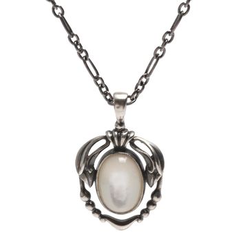 GEORG JENSEN 經典Heritage系列花蕾之珠925氧化純銀珍珠母貝鑲嵌項鍊