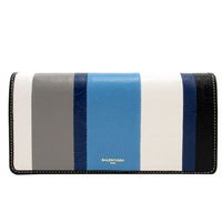 BALENCIAGA BAZAR 小牛皮撞色條紋翻蓋長夾(藍白)
