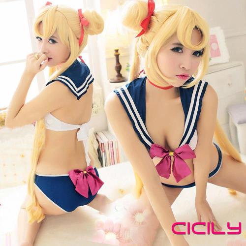 虐戀精品CICILY 水手服月亮 兩件套 學生服 泳衣泳裝cos死庫水cosplay動漫服裝女漫二次元