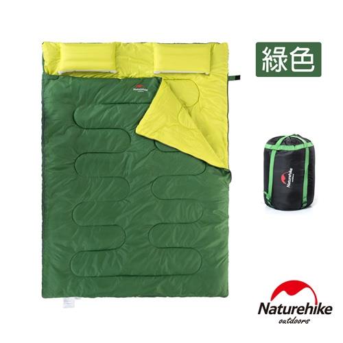 Naturehike 四季通用 加大加厚雙人帶枕睡袋 綠色