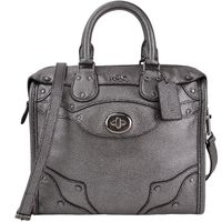 COACH 馬車LOGO 全皮革轉扣長型手提/兩用包(古銅灰)