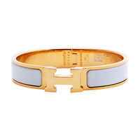 HERMES Clic H LOGO琺瑯細版手環(白X金)
