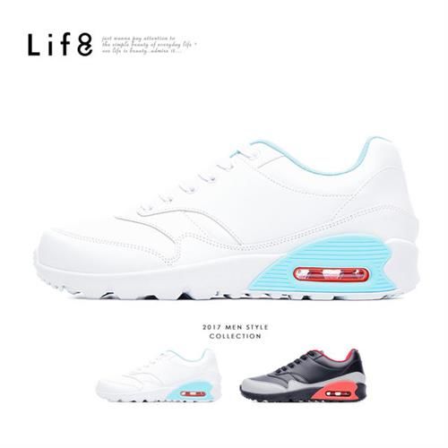 Life8-Sport 牛紋面料 美式拚色 Air Cushion運動鞋-09614-白色/黑色