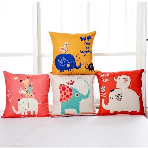 BELLE VIE 大象派對 卡通風棉麻抱枕(45cm×45cm) 多款任選